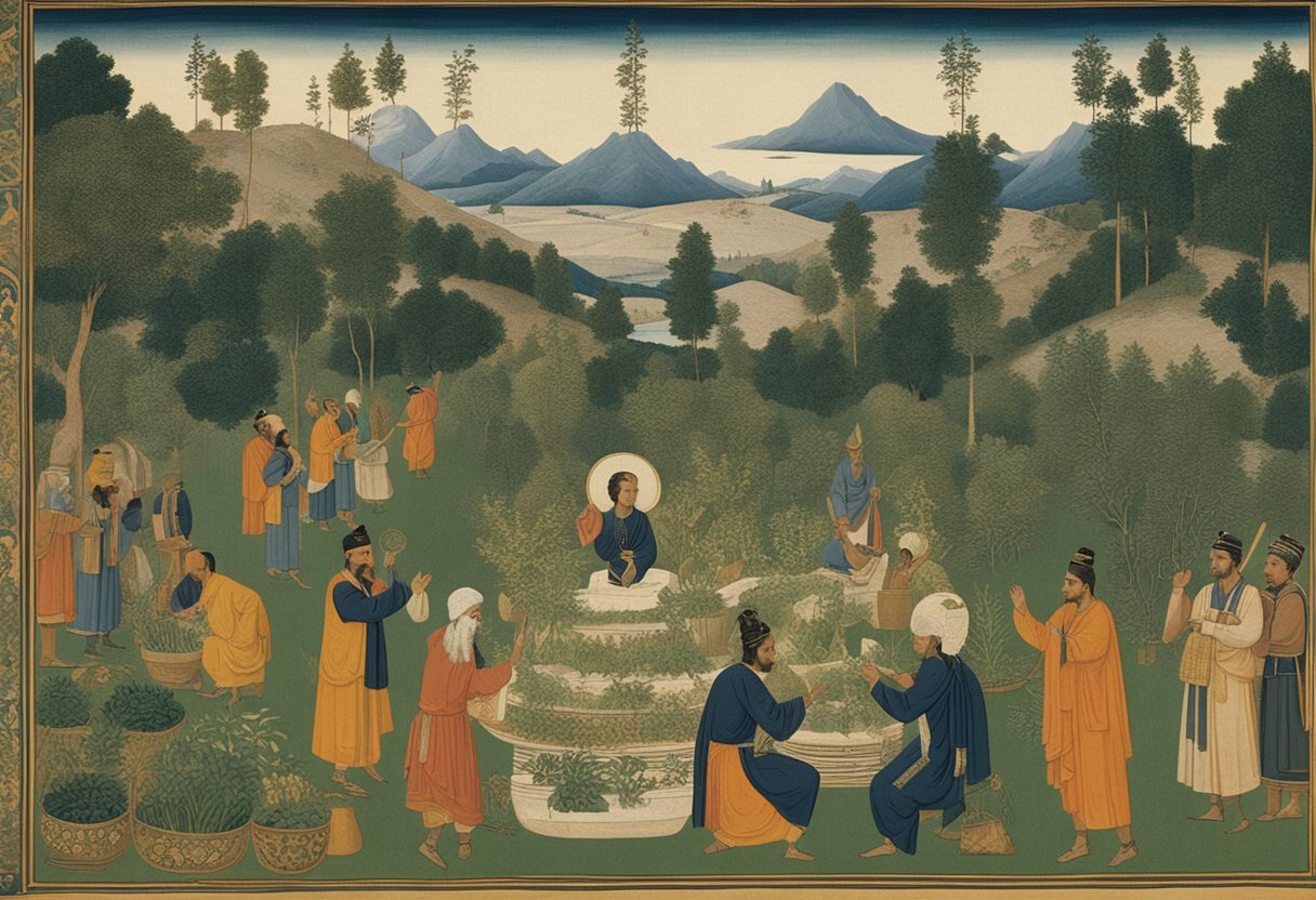 Naturopathy history: ancient healers gather herbs, perform rituals, and use natural remedies to treat ailments