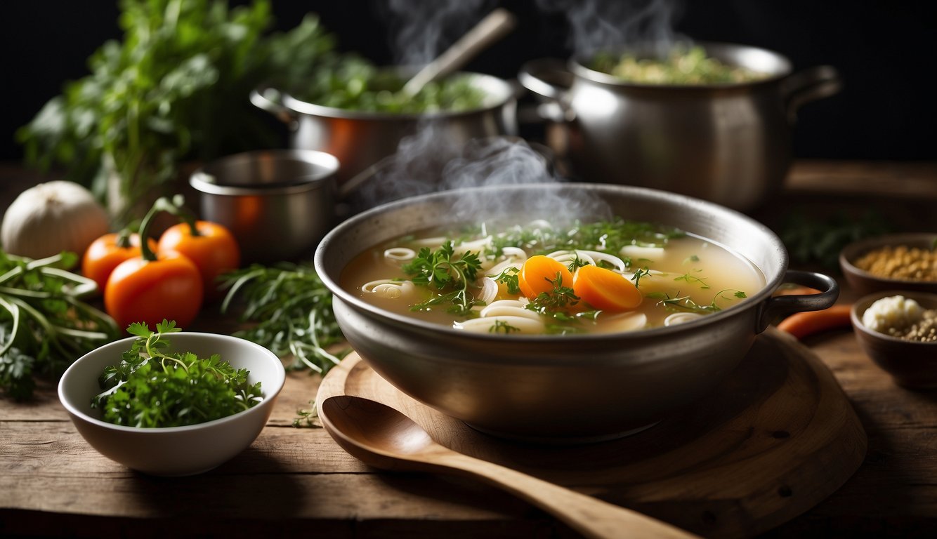 pot full of bone broth and vegetables